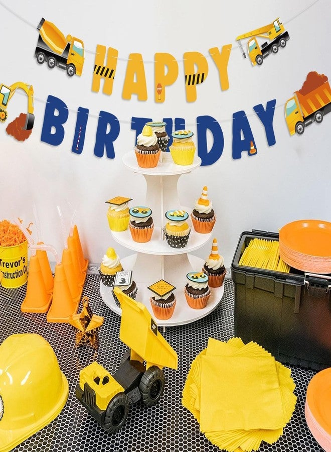 PIXHOTUL Construction Birthday Banner - Pre-strung Excavator HAPPY BIRTHDAY Banner for Baby Boy Toddler Kids Birthday Truck Party Decorations - Image 3